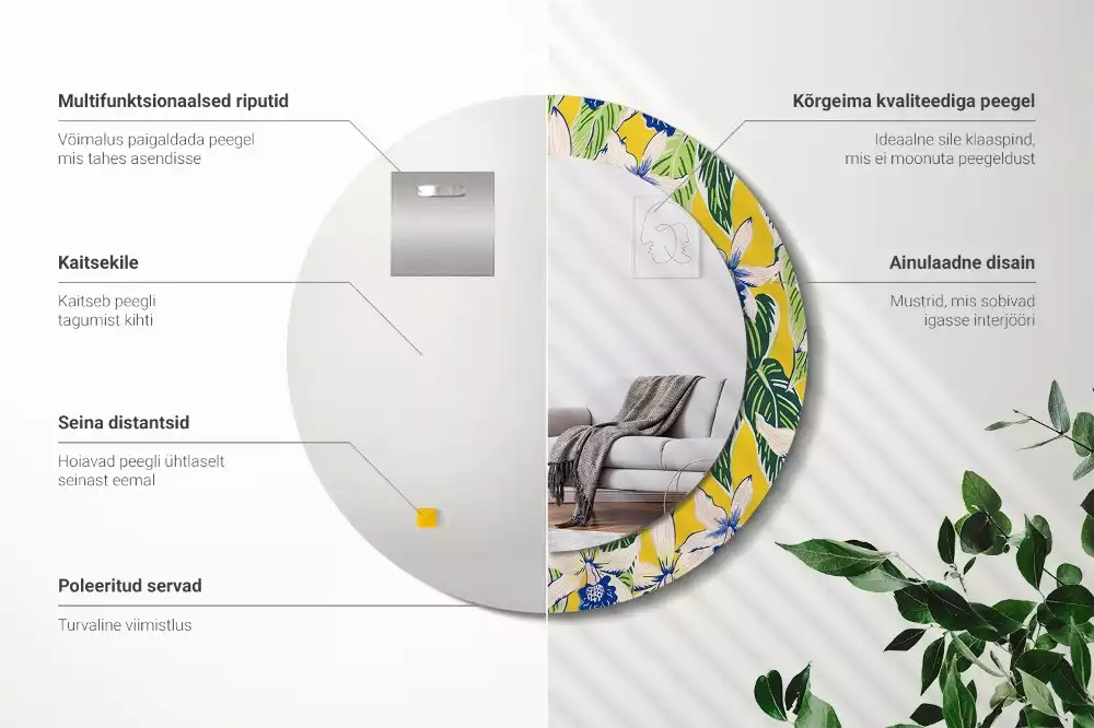 Oglindă rotundă imprimată Orhidee