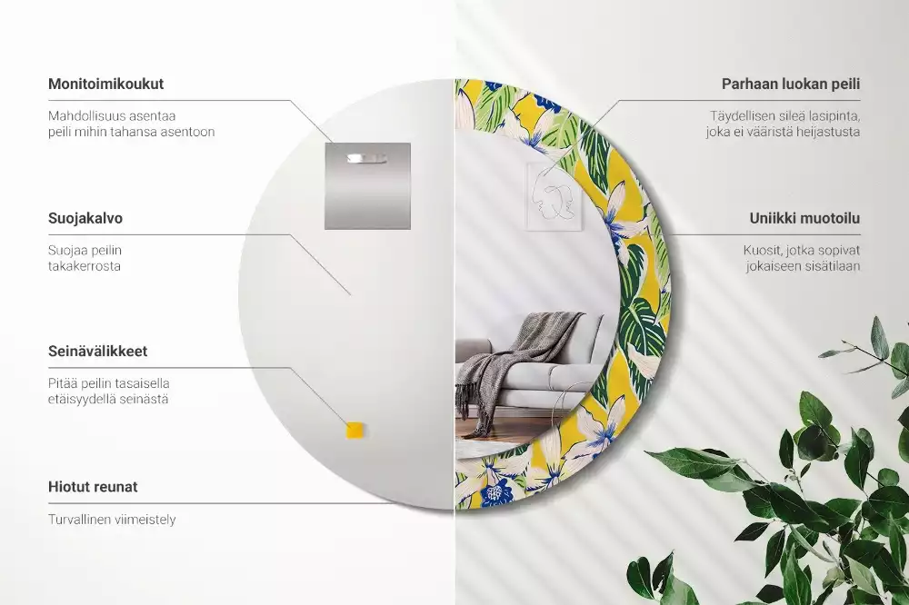 Oglindă rotundă imprimată Orhidee