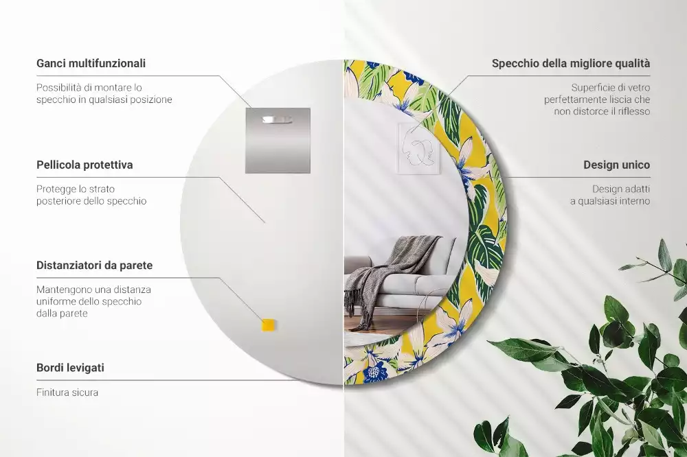 Oglindă rotundă imprimată Orhidee