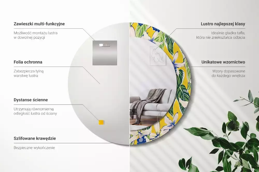 Oglindă rotundă imprimată Orhidee