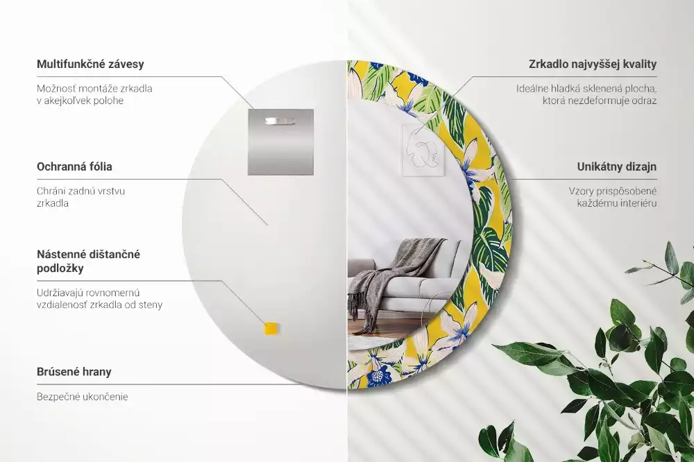 Oglindă rotundă imprimată Orhidee