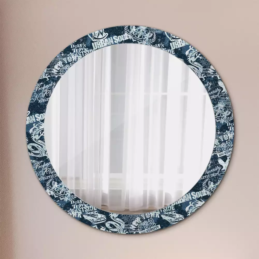 Oglindă rotundă ramă cu imprimeu Colaj New York