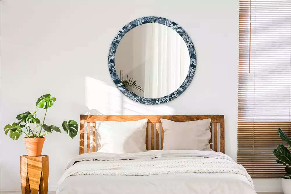 Oglindă rotundă ramă cu imprimeu Colaj New York