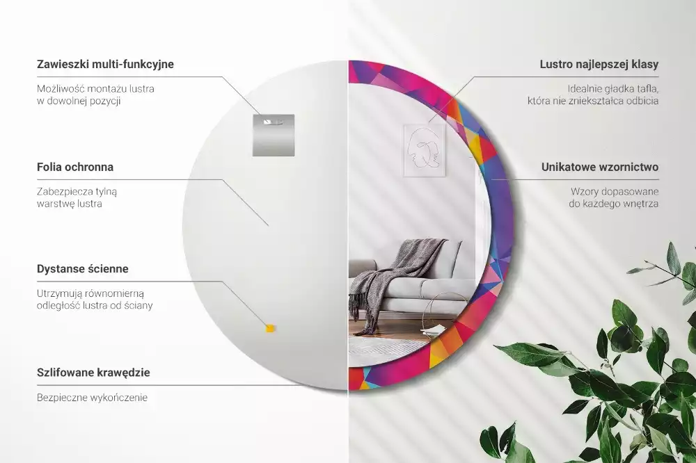 Oglindă cu decor rotundă Compoziție geometrică