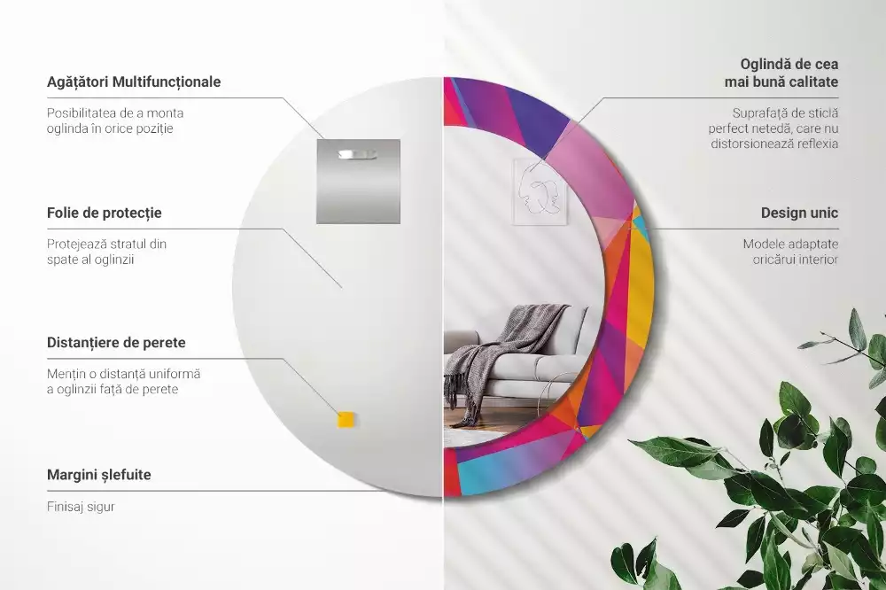 Oglindă cu decor rotundă Compoziție geometrică