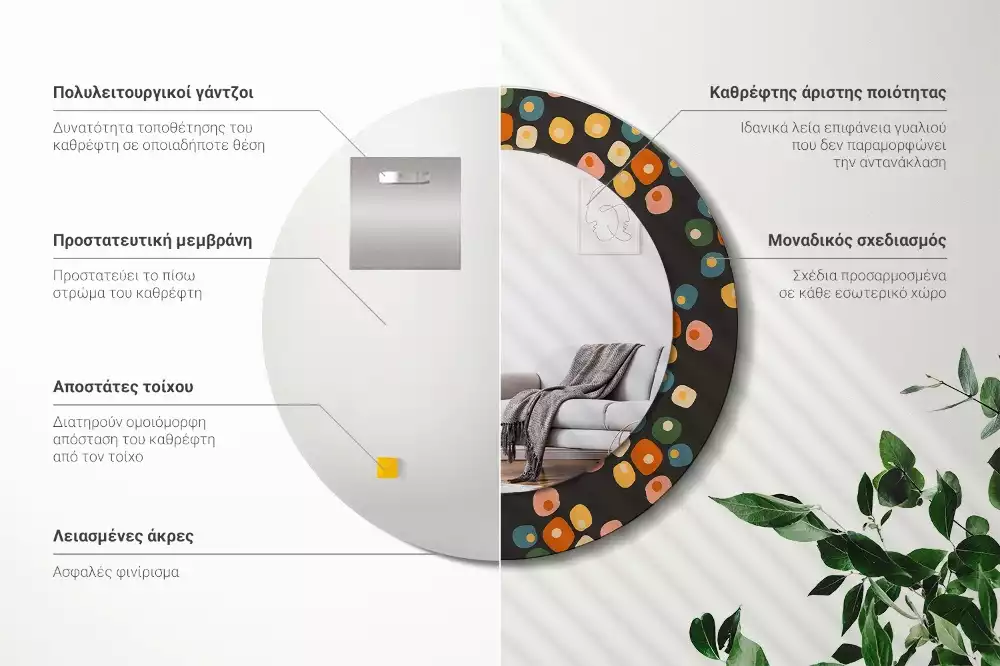 Oglindă rotundă imprimată Puncte florale