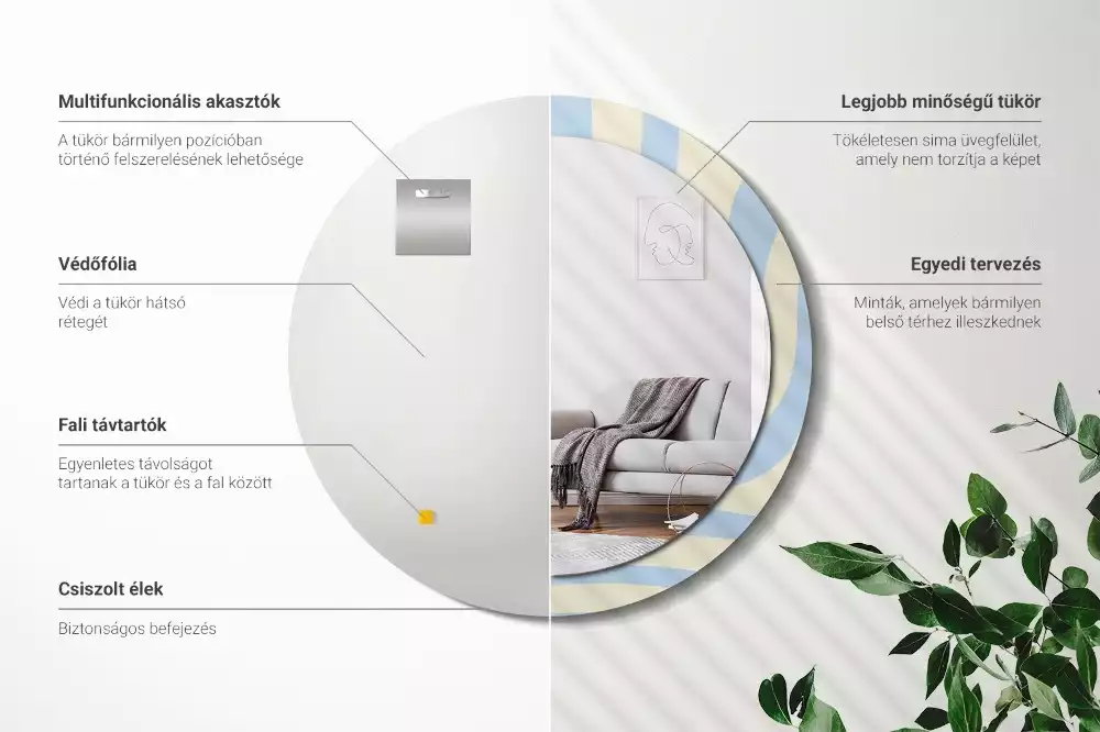 Oglindă rotundă ramă cu imprimeu Formă abstractă