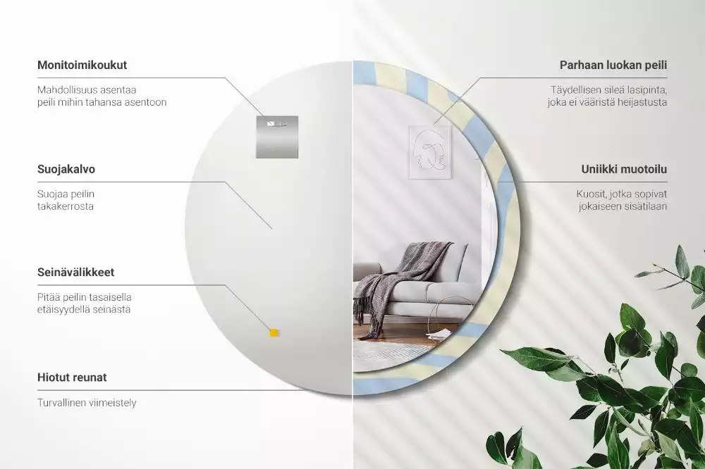 Oglindă rotundă ramă cu imprimeu Formă abstractă