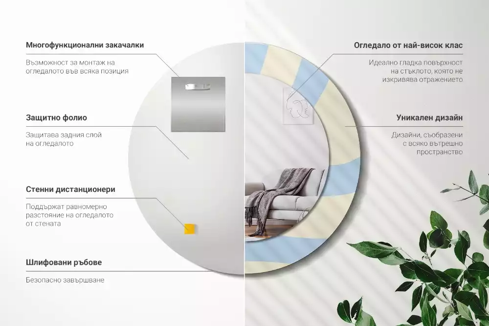 Oglindă rotundă ramă cu imprimeu Formă abstractă