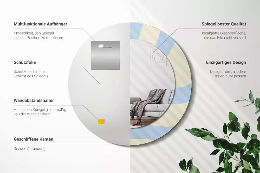 Oglindă rotundă ramă cu imprimeu Formă abstractă