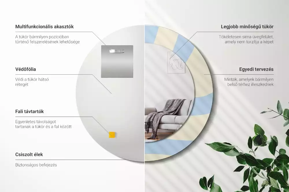 Oglindă rotundă ramă cu imprimeu Formă abstractă