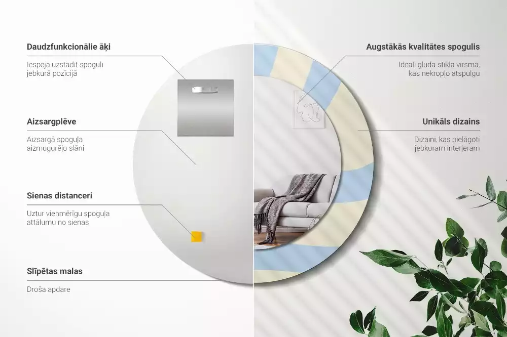 Oglindă rotundă ramă cu imprimeu Formă abstractă