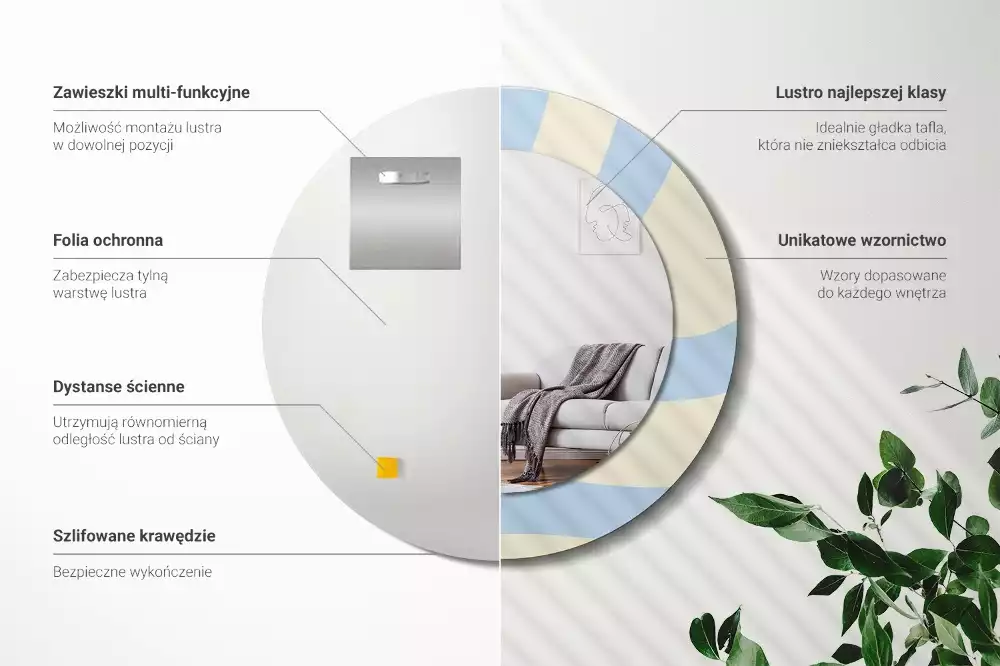 Oglindă rotundă ramă cu imprimeu Formă abstractă