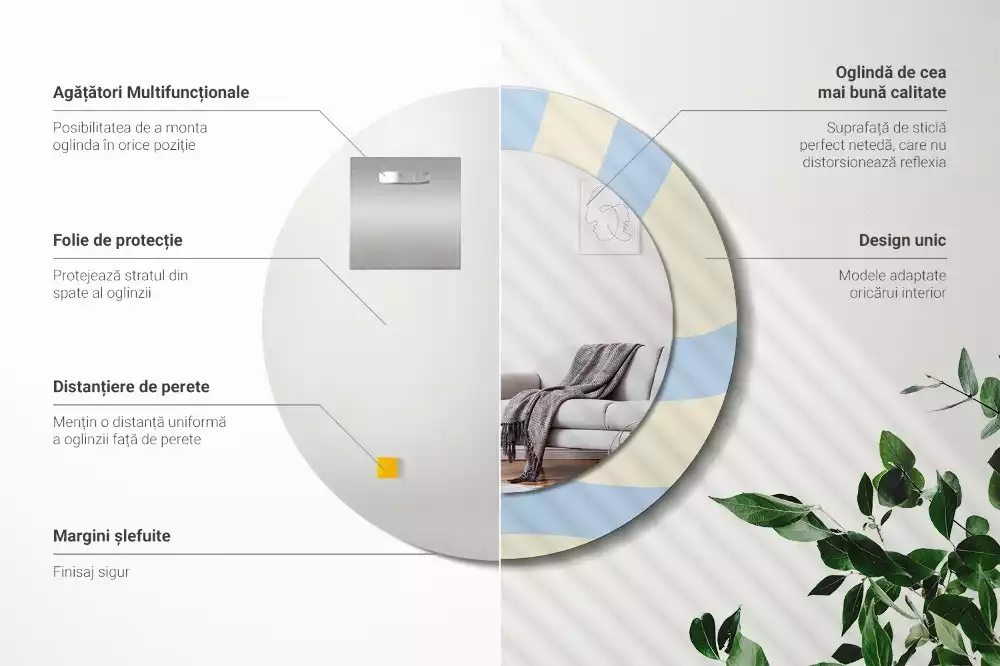 Oglindă rotundă ramă cu imprimeu Formă abstractă