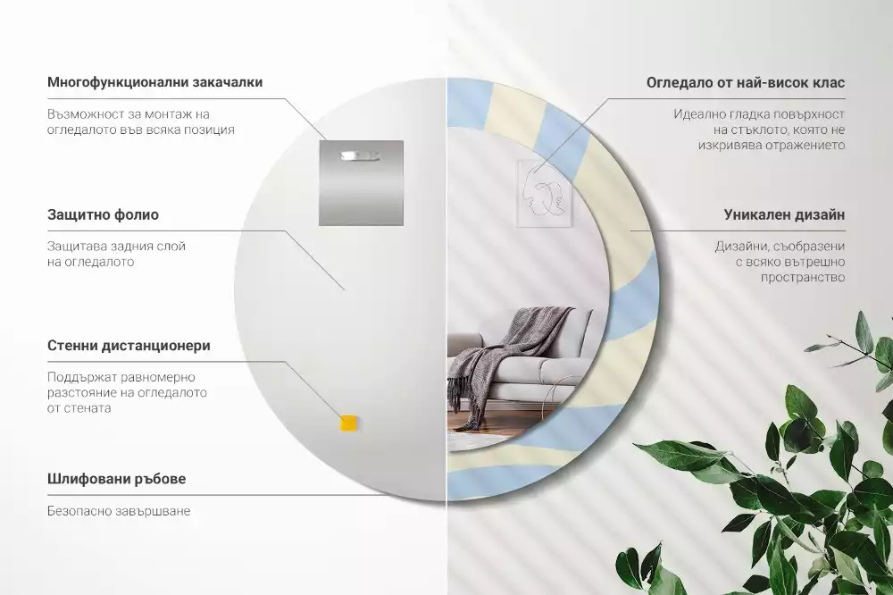 Oglindă rotundă ramă cu imprimeu Formă abstractă