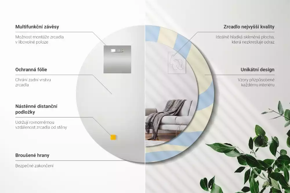 Oglindă rotundă ramă cu imprimeu Formă abstractă