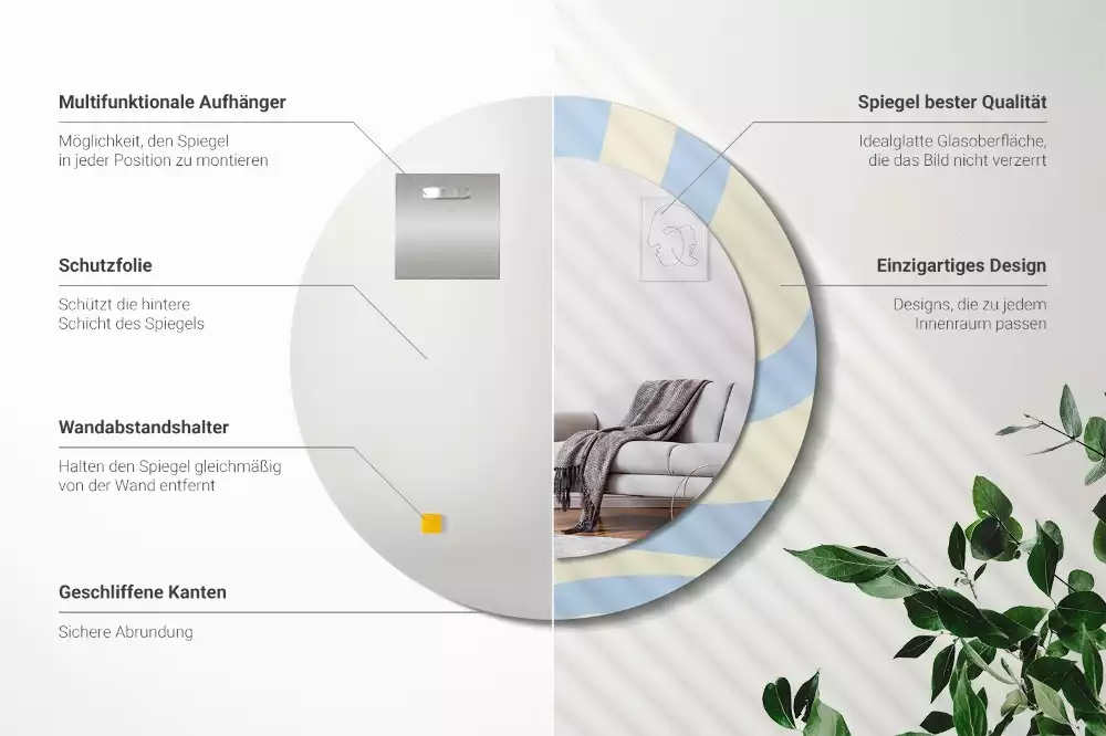 Oglindă rotundă ramă cu imprimeu Formă abstractă