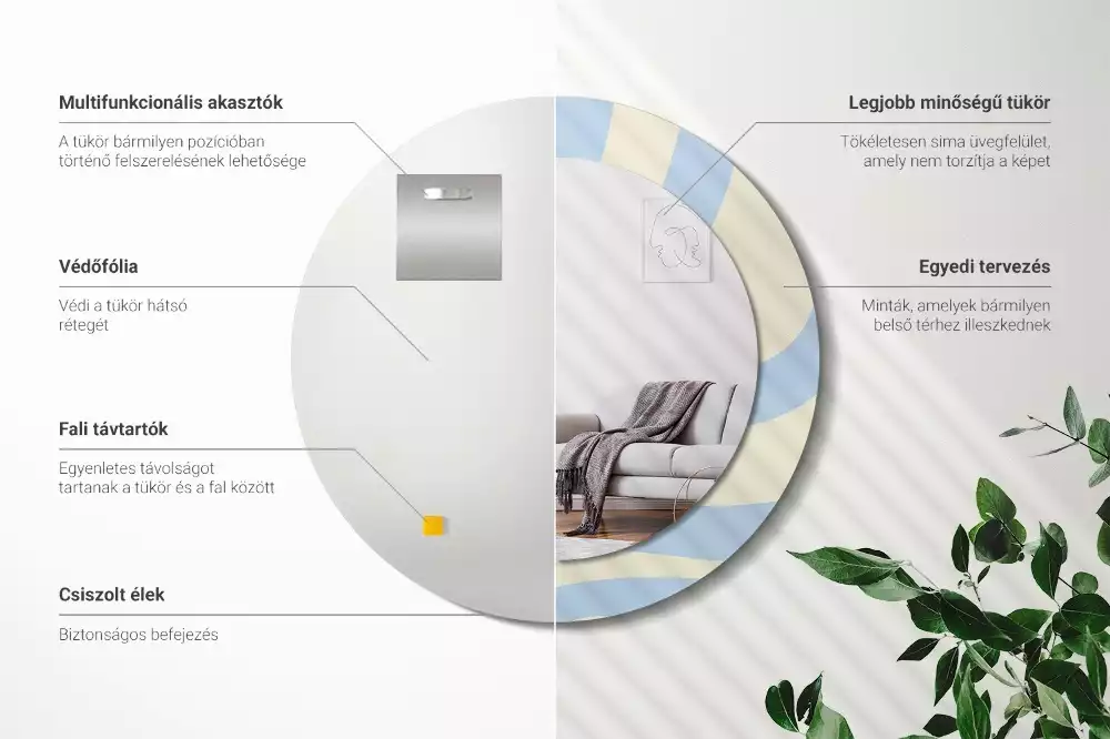 Oglindă rotundă ramă cu imprimeu Formă abstractă