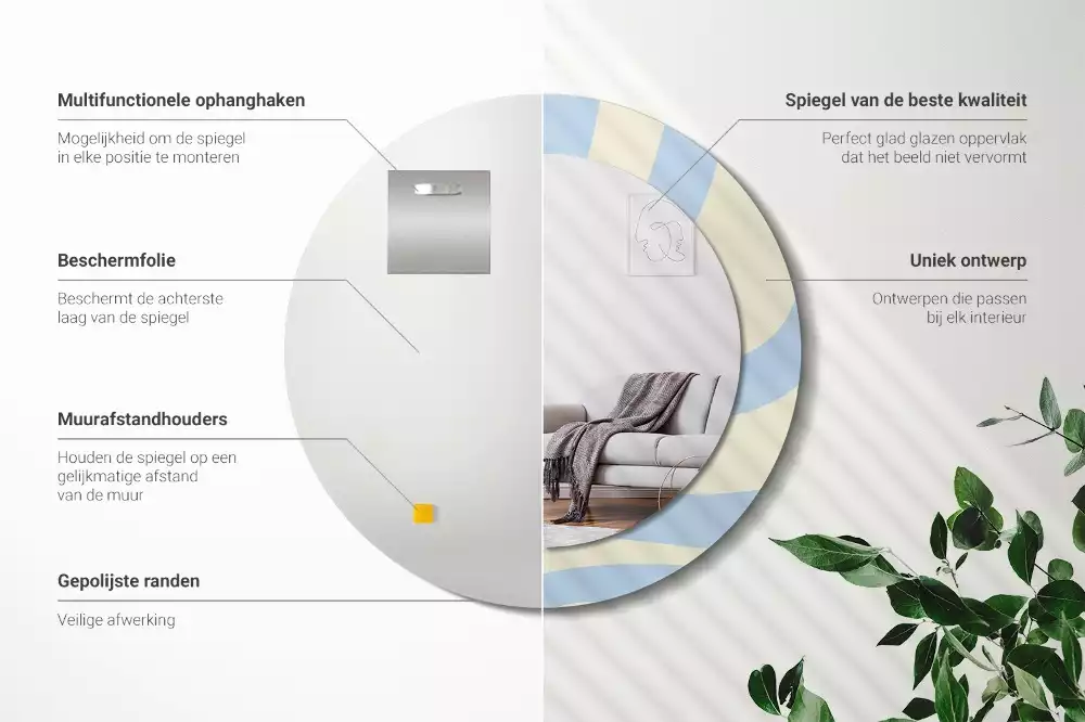 Oglindă rotundă ramă cu imprimeu Formă abstractă