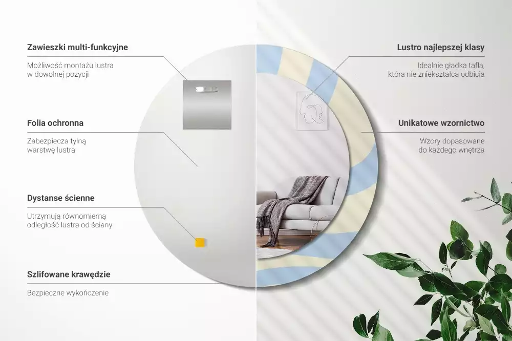 Oglindă rotundă ramă cu imprimeu Formă abstractă