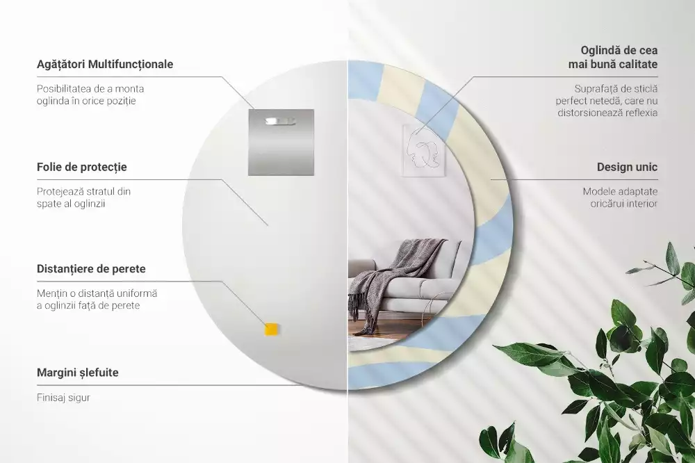 Oglindă rotundă ramă cu imprimeu Formă abstractă