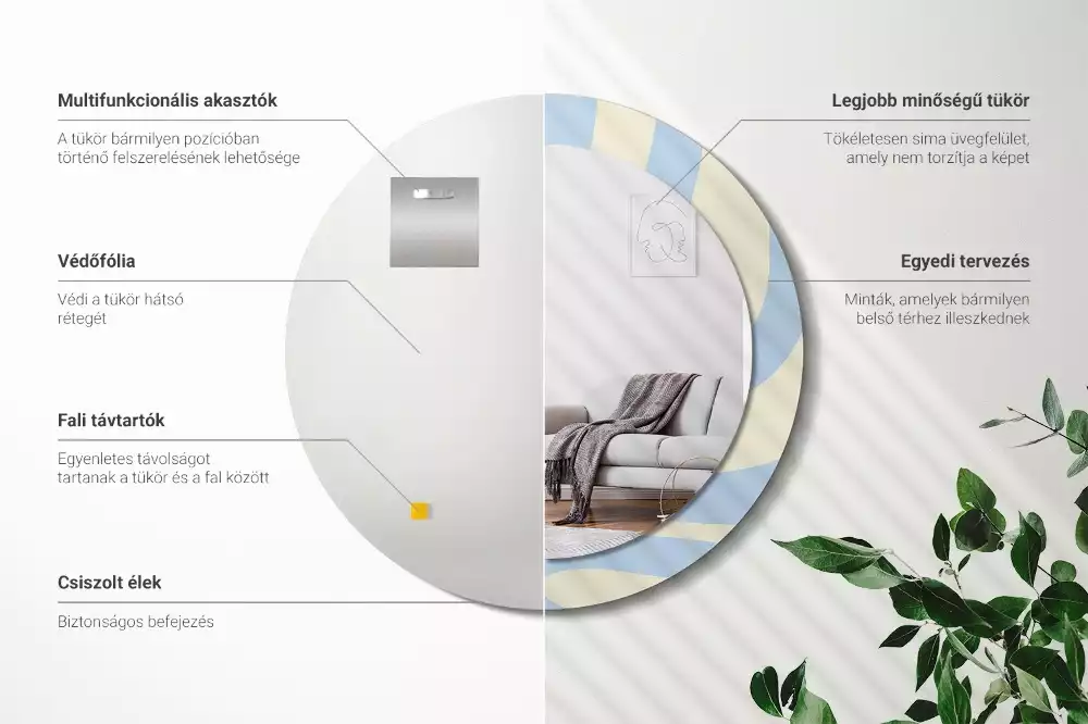 Oglindă rotundă ramă cu imprimeu Formă abstractă