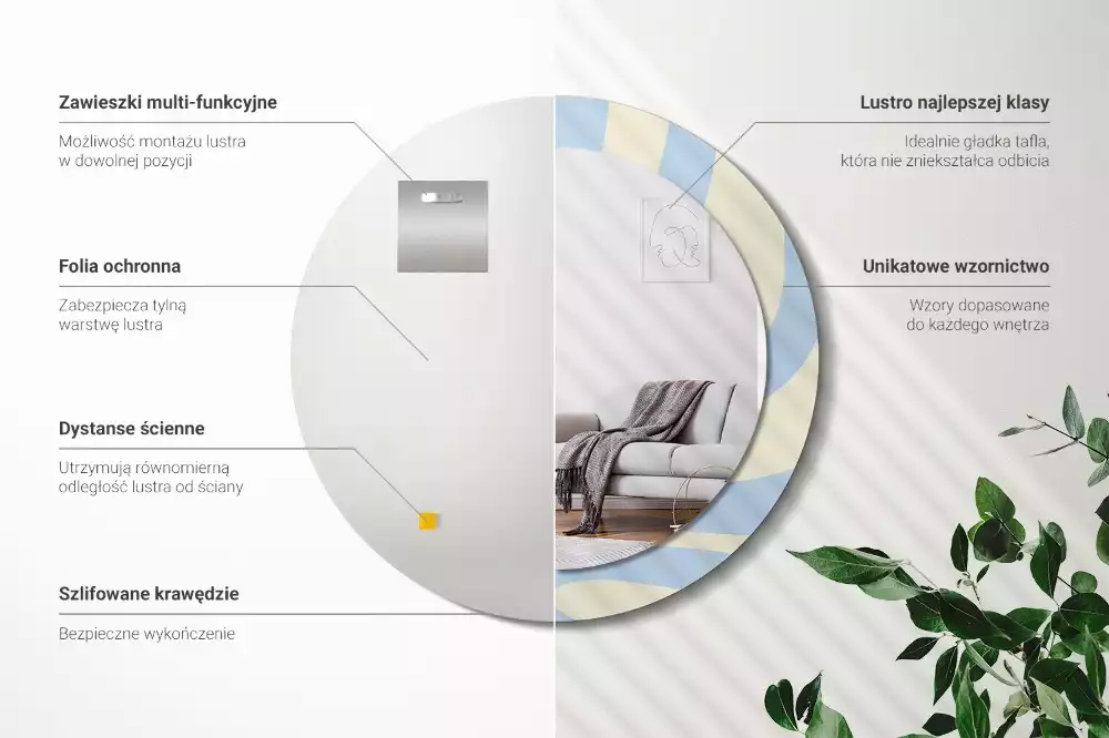 Oglindă rotundă ramă cu imprimeu Formă abstractă