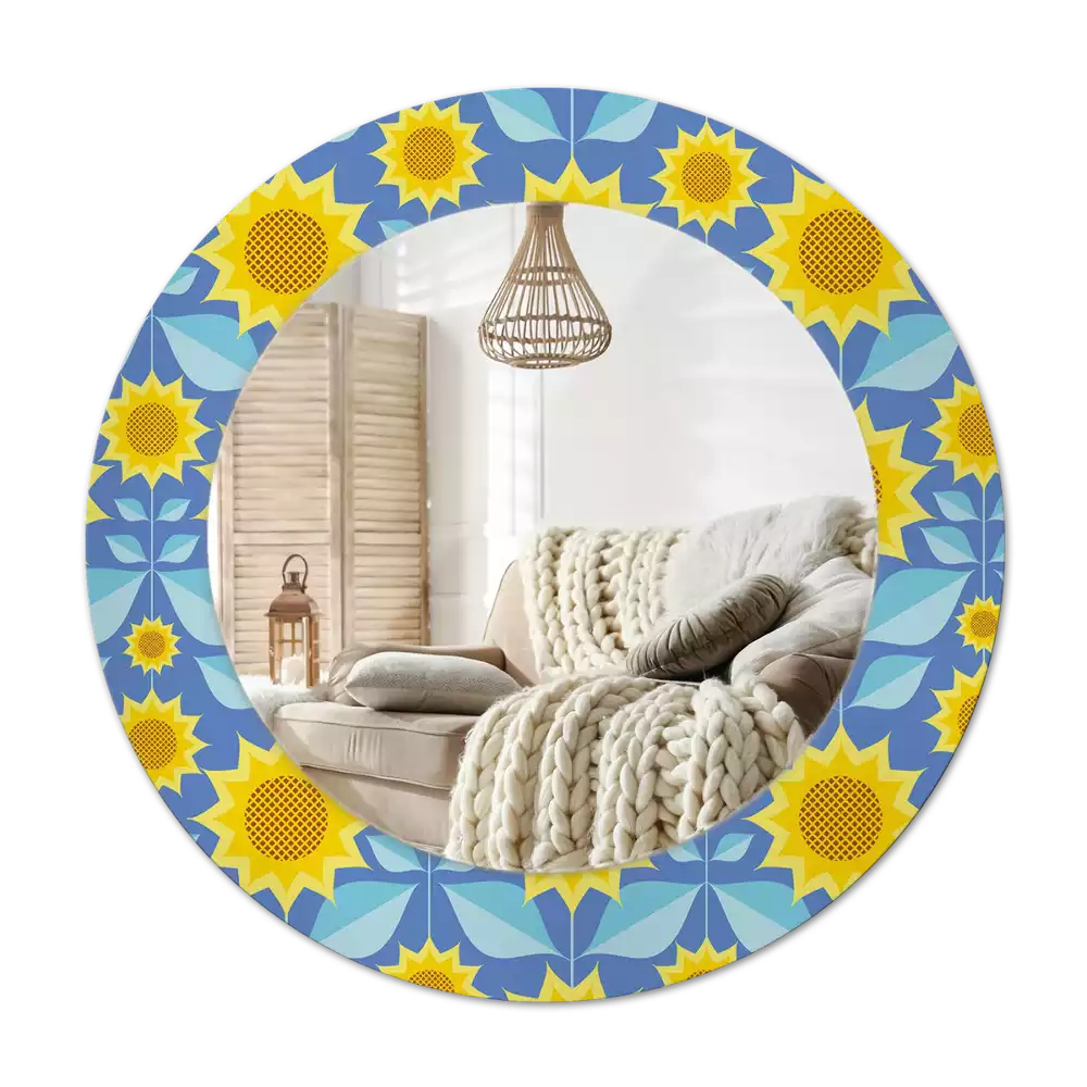 Oglindă cu decor rotundă Floarea-soarelui geometrică