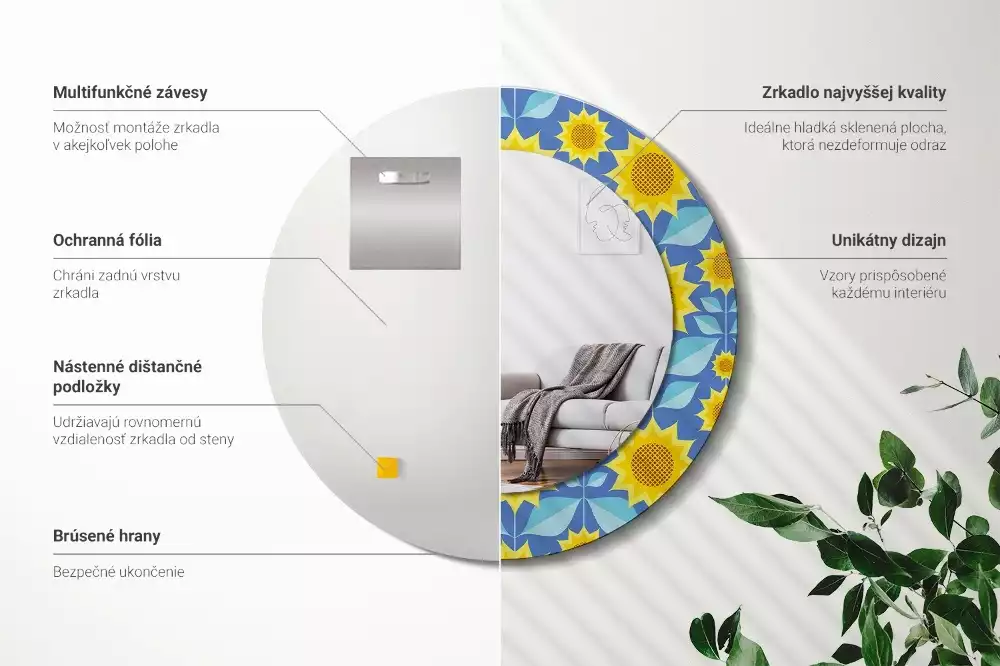 Oglindă cu decor rotundă Floarea-soarelui geometrică