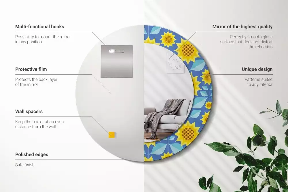 Oglindă cu decor rotundă Floarea-soarelui geometrică