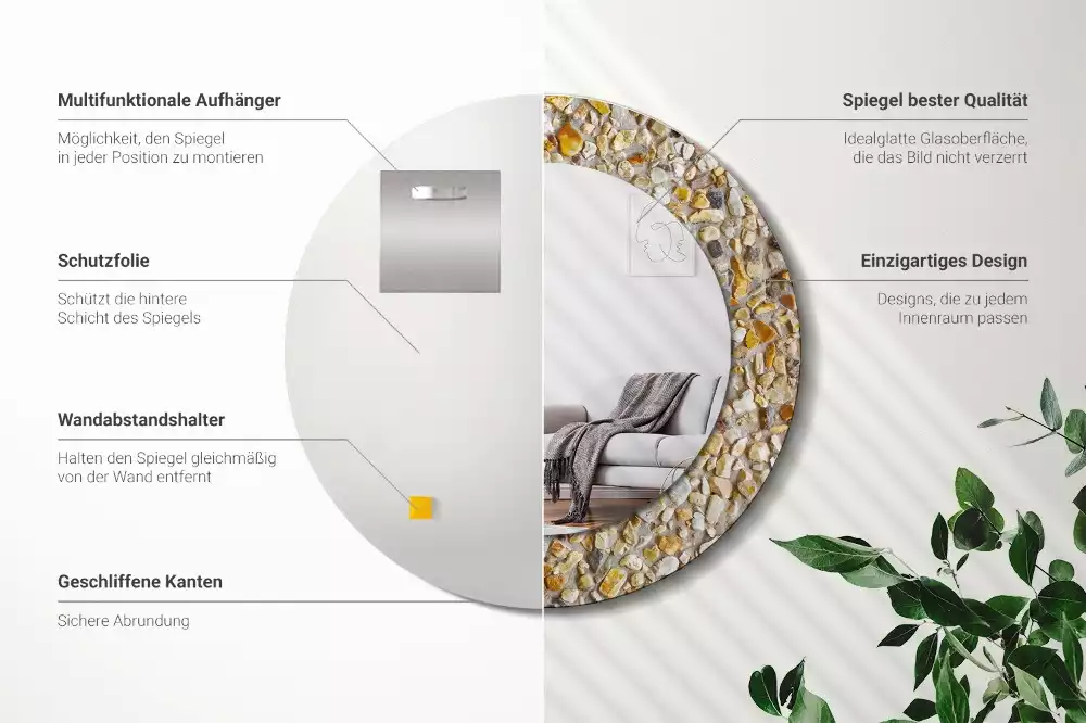 Oglindă rotundă ramă cu imprimeu Model terrazzo