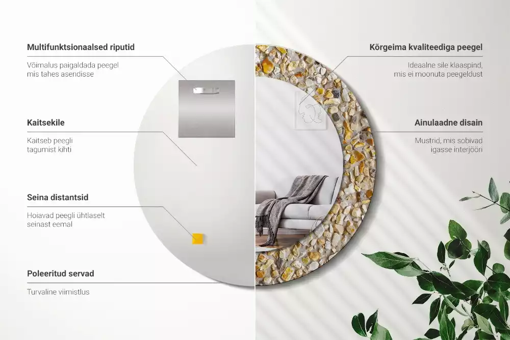 Oglindă rotundă ramă cu imprimeu Model terrazzo