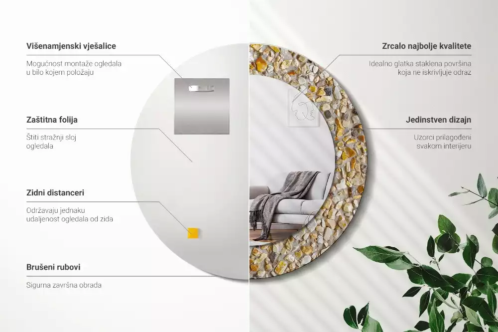 Oglindă rotundă ramă cu imprimeu Model terrazzo