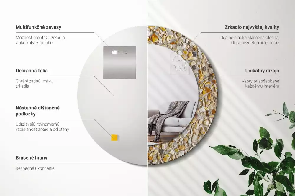 Oglindă rotundă ramă cu imprimeu Model terrazzo