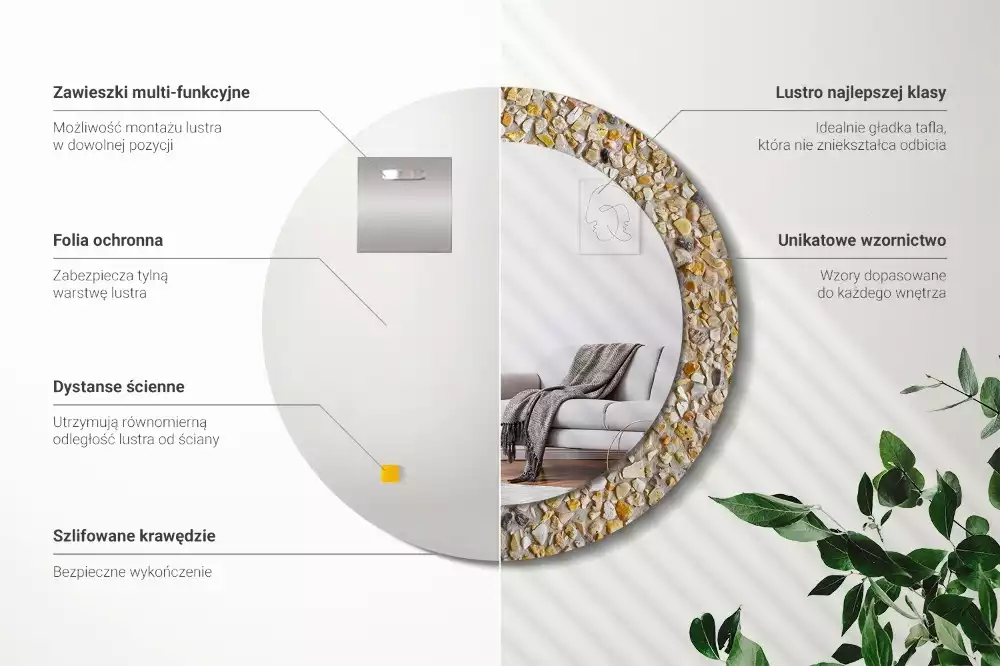 Oglindă rotundă ramă cu imprimeu Model terrazzo