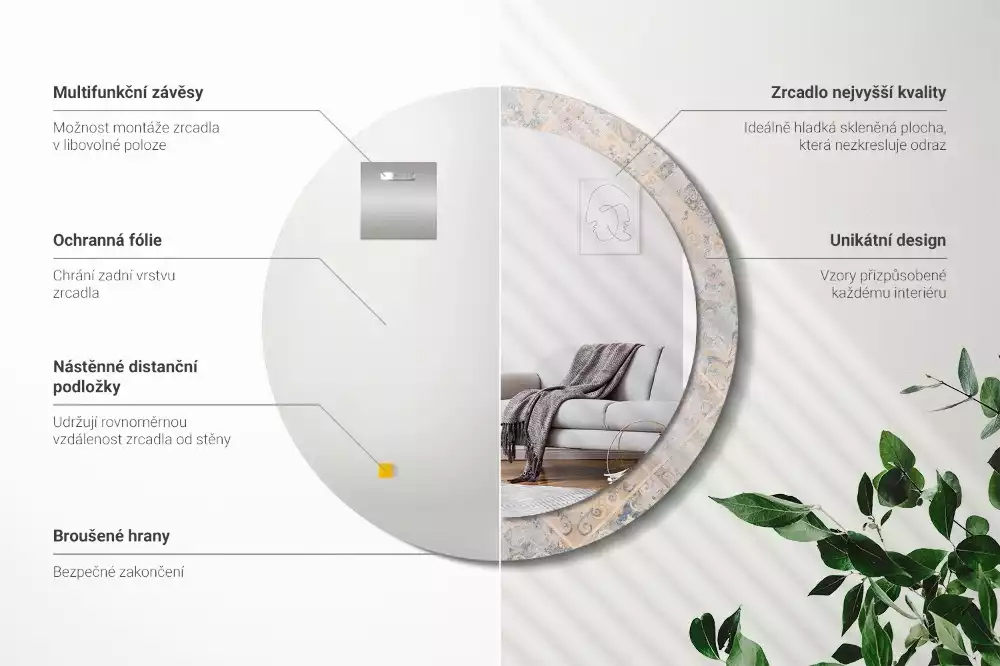 Oglindă cu decor rotundă Plăci uzate