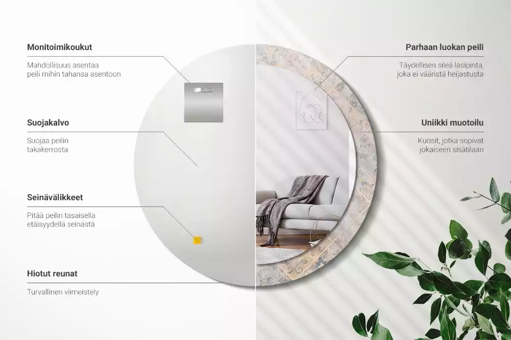 Oglindă cu decor rotundă Plăci uzate