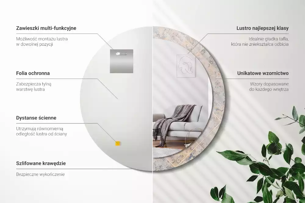 Oglindă cu decor rotundă Plăci uzate