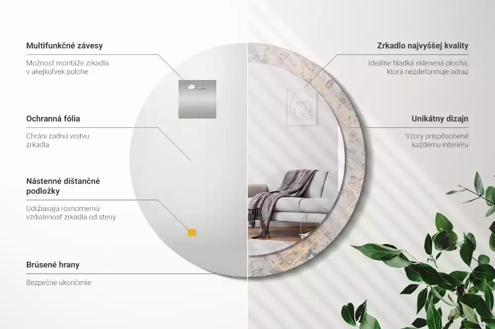 Oglindă cu decor rotundă Plăci uzate