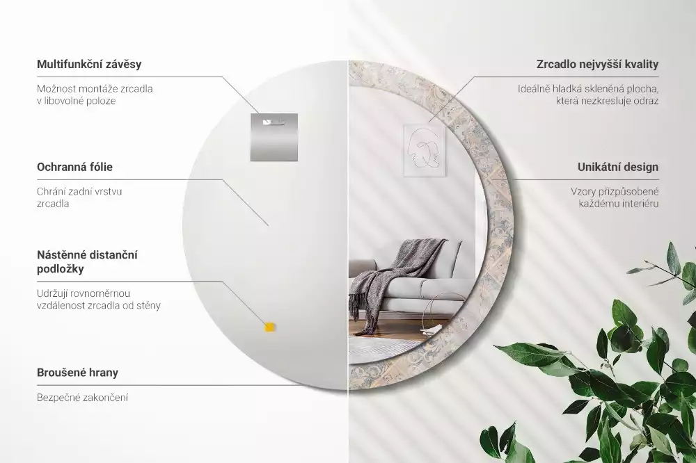 Oglindă cu decor rotundă Plăci uzate