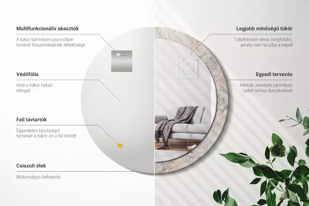 Oglindă cu decor rotundă Plăci uzate