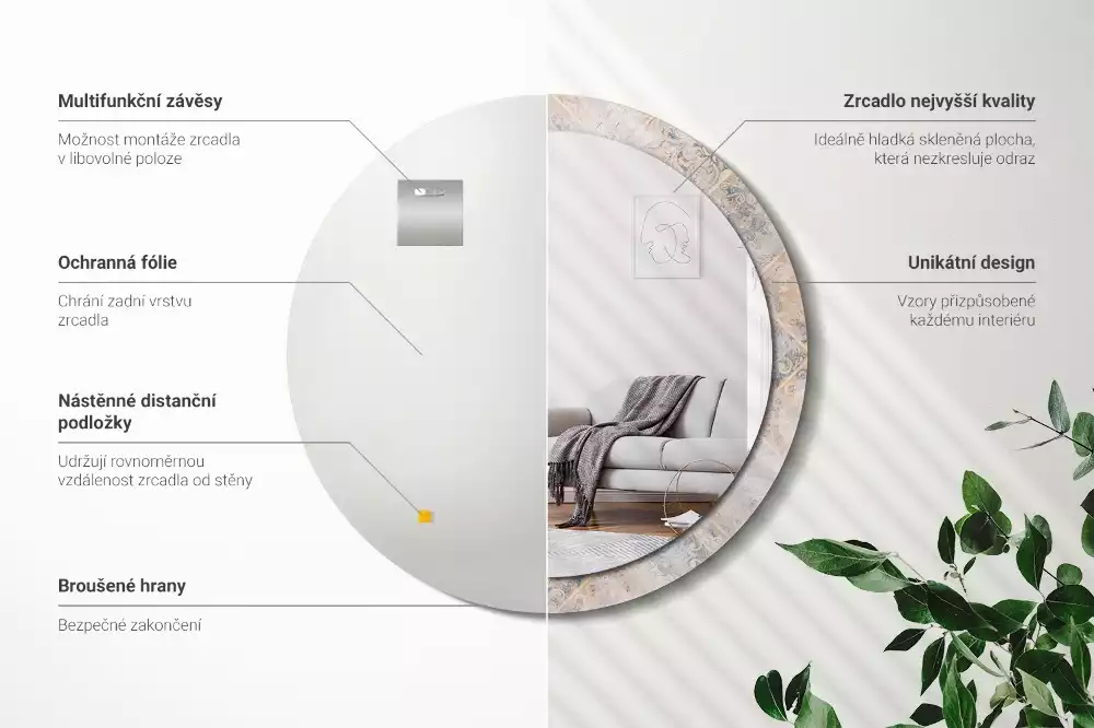 Oglindă cu decor rotundă Plăci uzate