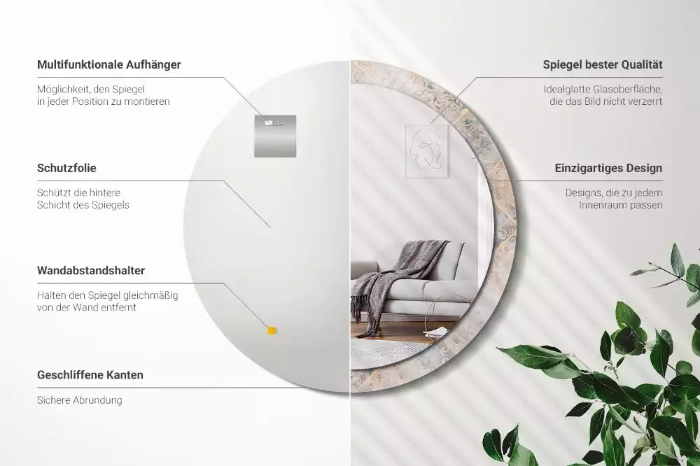 Oglindă cu decor rotundă Plăci uzate