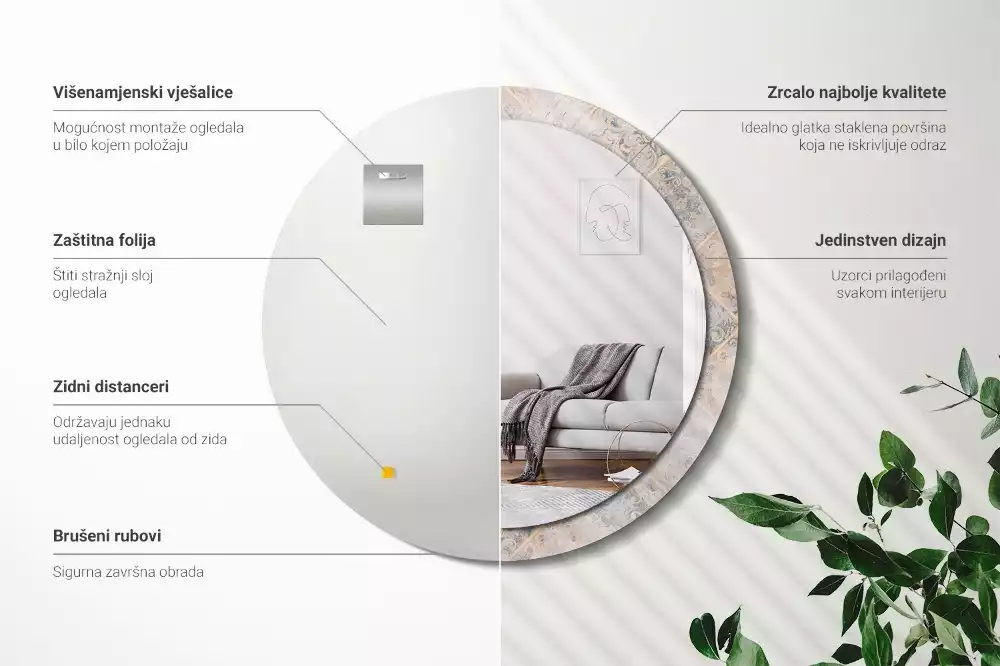 Oglindă cu decor rotundă Plăci uzate