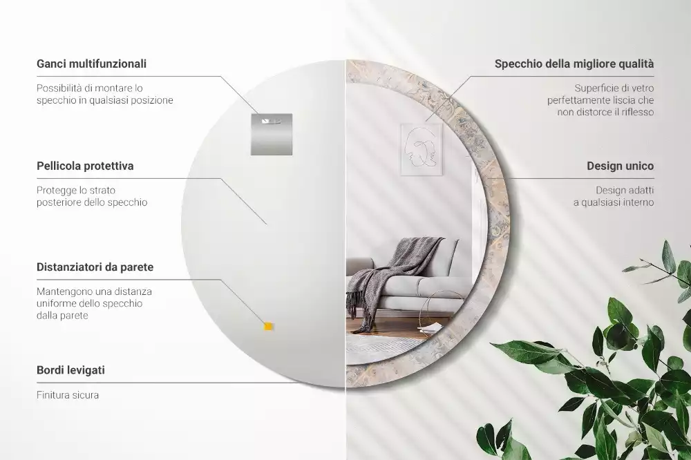 Oglindă cu decor rotundă Plăci uzate