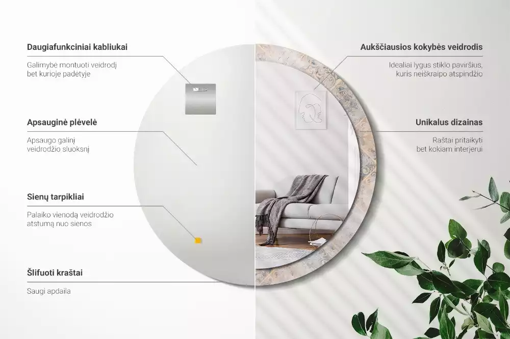 Oglindă cu decor rotundă Plăci uzate