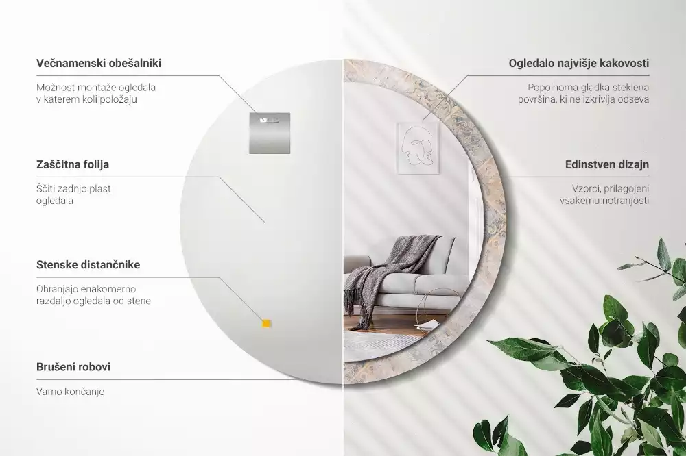 Oglindă cu decor rotundă Plăci uzate