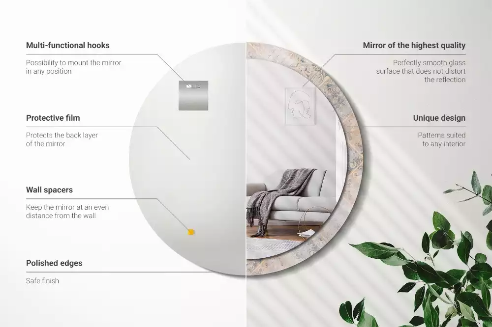 Oglindă cu decor rotundă Plăci uzate