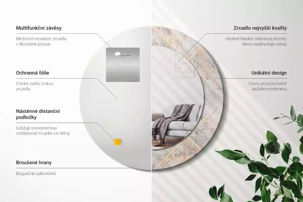 Oglindă cu decor rotundă Plăci uzate