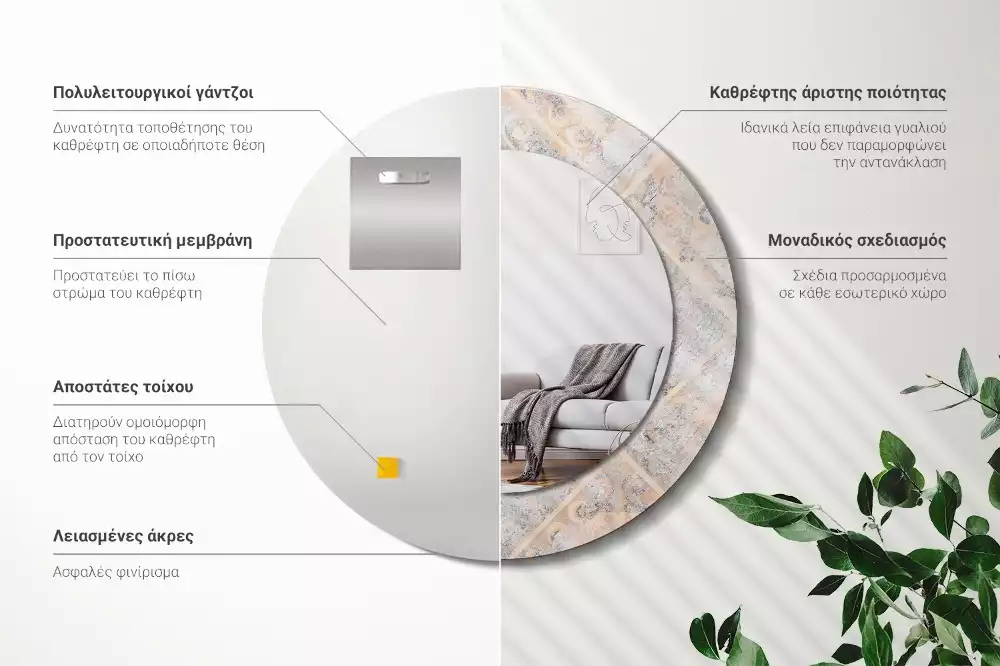 Oglindă cu decor rotundă Plăci uzate